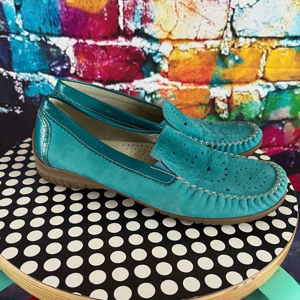 Gabor Turquoise Suede Leather Cut Out Loafer Moccasin Size 4 UK 6 US